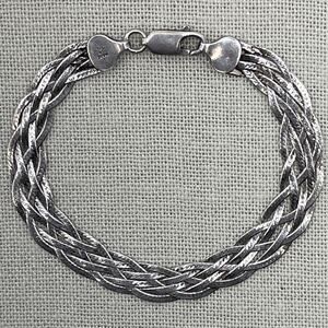 Vintage Braided Sterling Silver Bracelet FAS Signed 925 7 in Woven Chain